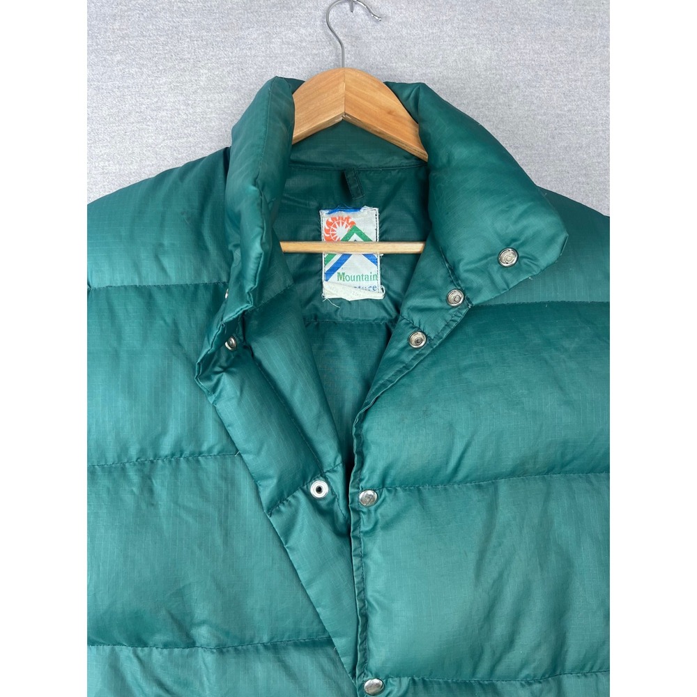 Mountain Adventure Vintage Puffer Vest Green Ripstop Nylon Snap Front Mens L 70s